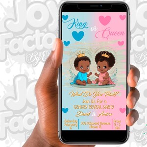 Invitación negra de revelación de género digital para bebé, camiseta PNG de revelación de género, decoración Png de revelación de género, rey o reina, sublimación, descarga PNG.