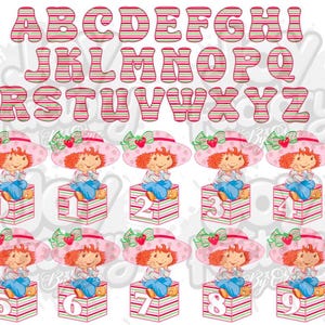 Alfabeto e numeri di fragole 3D PNG, file Strawberry Shortcake, Berry Sweet 2003 Alphabet, lettere Design Font, sublimazione, download PNG