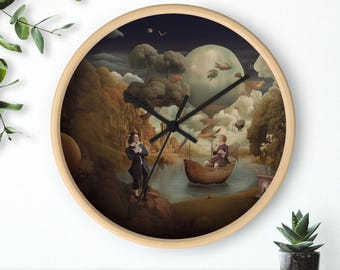 Surrealistische wandklok, Shakespeare-schilderij, romantische renaissancedromen, uniek kunstzinnig decor, klok poëtisch surrealisme