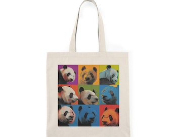 Kleurrijke draagtas panda popart, cadeau schattige dierenliefhebber, Andy Warhol-stijl, handtas natuurlijk canvas, milieuvriendelijke schoudertas, kruidenierswinkel