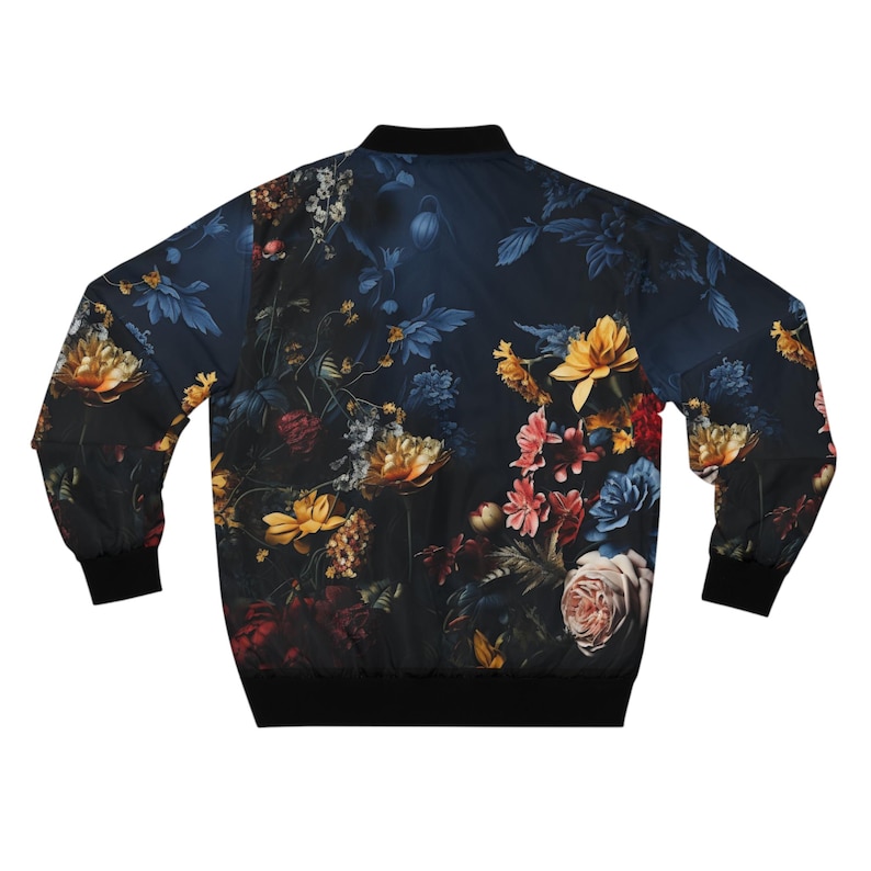 Men's Bomber Jacket, Floral Wallpaper Print Hipster Fashionable Outerwear, Zipper Pockets Elastic Cuffs, Stand-Up Collar, Unique Style, AOP image 2
