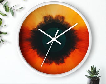 Artsy Fire Eye planetaire abstracte wandklok, uniek huisdecor, moderne klok, artistiek uurwerk, hemels ontwerp, opvallende klok