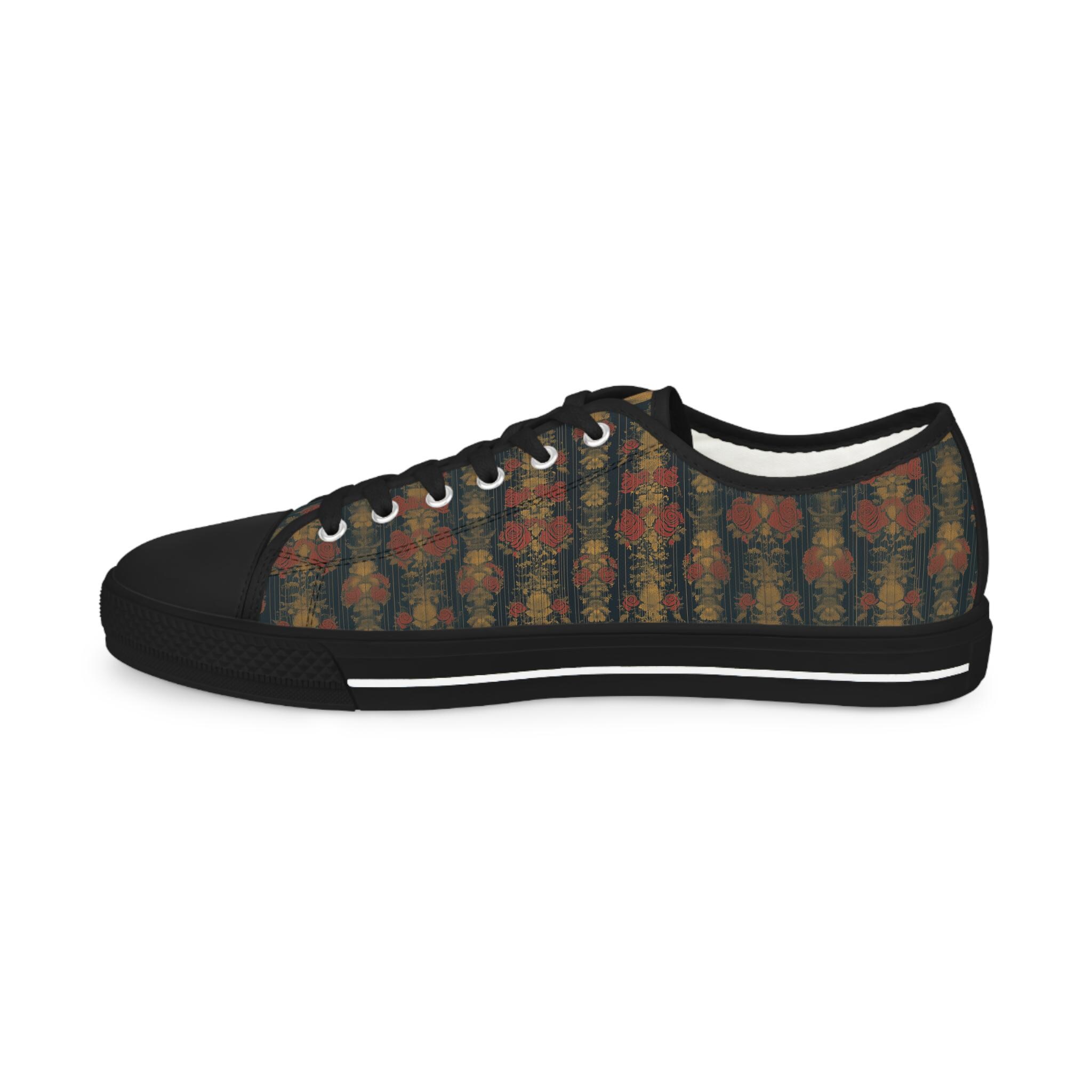 Vintage Watercolor Pink Rose Flower Print Men's Sneakers