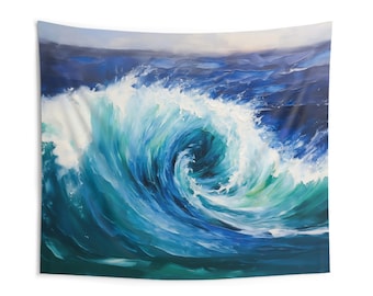 Binnenwandtapijt Ocean Wave, decor strand kust, surferkunst, California Sea Crest, kunstzinnige wanddecoratie