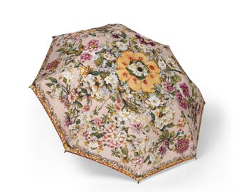 Vintage Floral Umbrella, Romantic Garden Parasol, Soft Blush Bloom Design, Elegant Spring Rain Accessory