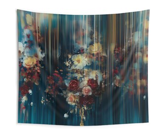 Acrylverfdruppels bloemen binnen wandtapijten, romantisch boekettapijt, koninklijk huisdecor, humeurig muurkleed, uniek kunsttapijt