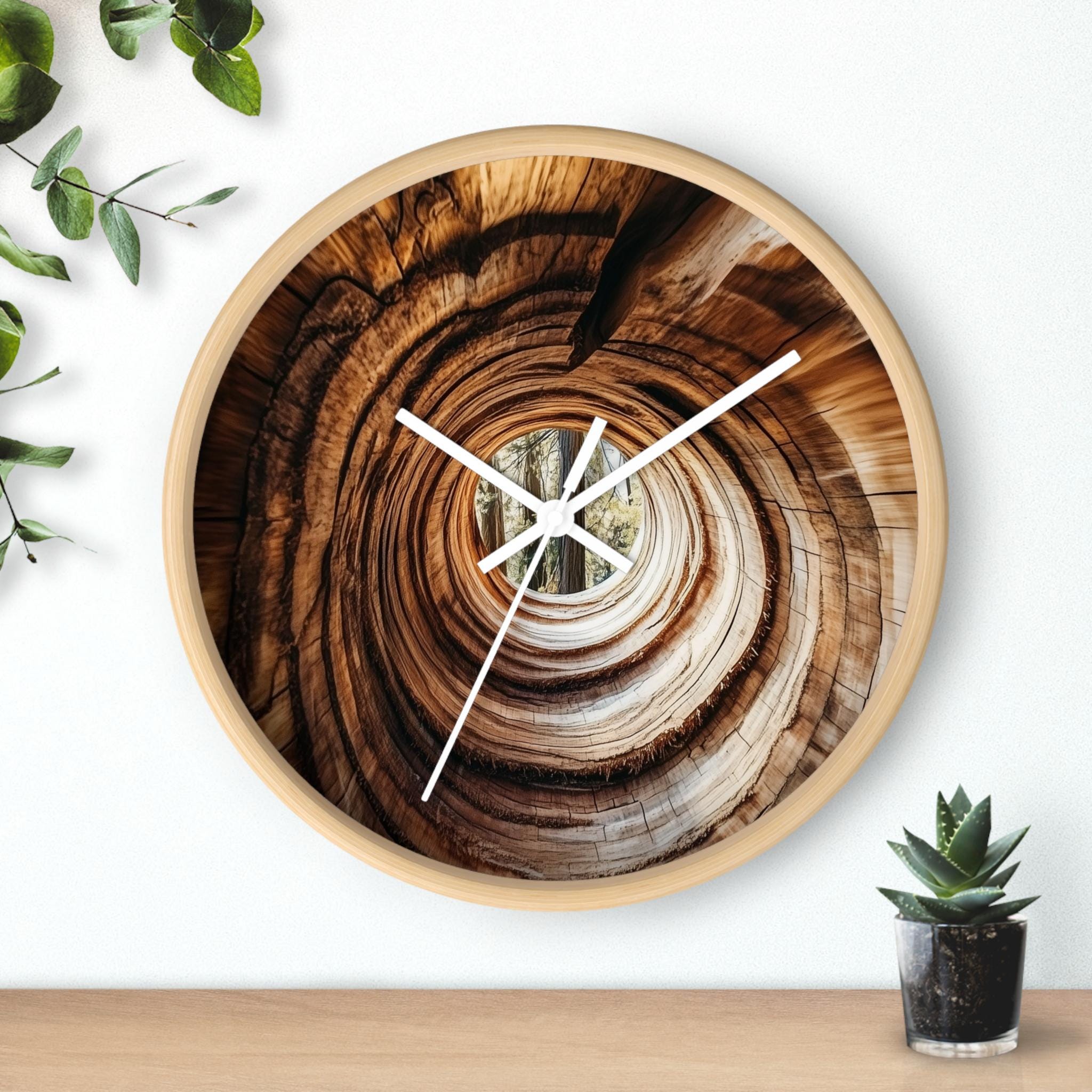 Tree Ring Wall Clock Log Slice Decor Rustic Forest Cabin Lodge Accent ...