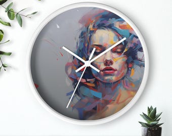 Reloj de pared con cara de mujer abstracta, hermosas pinceladas de arte moderno y artístico, decoración creativa única para el hogar, arte de pared moderno, regalo para amantes del arte.
