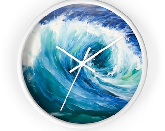 Ocean Wave-wandklok, kuststrandklok, sereen zeegezicht acrylafdrukklok, natuurdecor, kustkunst, surfsprayklok, vredige zee