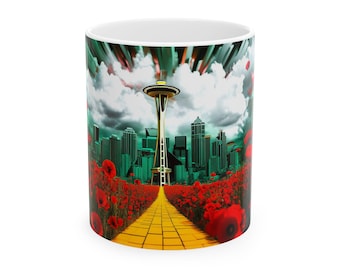 Keramische mok Seattle Wizard of Oz, Poppy Field Yellow Brick Road Cup, Emerald City koffiemok, cadeau Wizard of Oz, souvenir Seattle