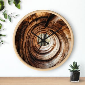 Tree Ring Wall Clock Log Slice Decor Rustic Forest Cabin Lodge Accent Woodsy Trunk Design Nature Inspired Earthy Wood Tranquil Timepiece
