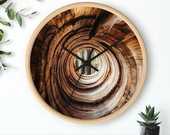Boom ring wandklok log segment decor rustiek bos hut lodge accent bosachtige kofferbak ontwerp natuur geïnspireerd aards hout rustig uurwerk