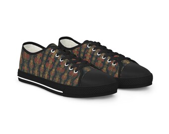 Kunstzinnige lage sneakers Vintage roos behangontwerp voor heren edgy schoen alternatief hip fashion statement neus creatief schoeisel