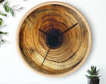 Rustieke houtachtige nerfringklok, uurwerk biologisch stuk hout, wilderniscabine decoraccent, prieel groeipatroon boomstam