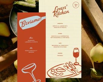 Modelo de cardápio de casamento italiano: design editável para aperitivos (Canva, download instantâneo para impressão)
