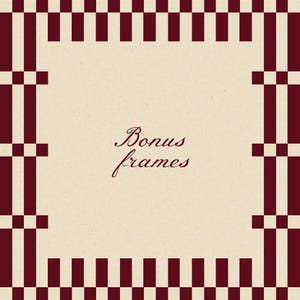 Pode incluir: Um design quadrado com um centro creme e uma borda bord&ocirc;. A borda apresenta um padr&atilde;o repetitivo de listras verticais e quadrados quadriculados. As palavras "Bonus frames" est&atilde;o escritas em script bord&ocirc; no centro.