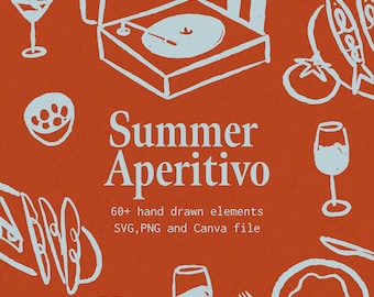 Pacote de ilustrações de comida italiana desenhadas à mão: mais de 70 ícones SVG