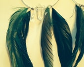 Emerald Green Feather Hoop Earrings