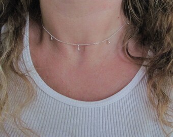 Handmade sterling silver necklace. Drop charms choker. Chain necklace with handmade teardrops. Margolladesign jewelry