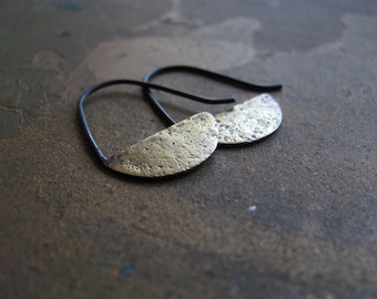 Sale. Geometric handmade mixed metal jewelry. Unique minimalist earrings. Half moon brass and silver earrings. Oxidized mixed metal earrings