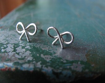 Sale. Sterling silver bow earrings. Handmade minimal bow post earrings. Metalsmith earrings. Small handcrafted bow stud earrings.