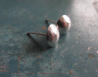 Handmade sterling silver dome earrings. Umbrella earrings. Textured dome earrings. Sculptured silver stud earrings. Metalsmith.