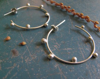 Fun stud hoop earrings.  margolladesign. 100% handcrafted hoop earrings. Silver balled hoop earrings. Vintage jewelry