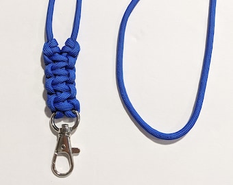 Solid Blue Minimalist Paracord or Parachute Cord ID Lanyard with a Lobster Claw Clasp or Clip