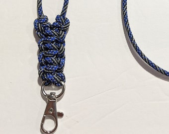 Black and Blue Police Minimalist Paracord or Parachute Cord ID Lanyard with a Lobster Claw Clasp or Clip