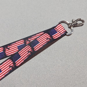 American Flag Lanyard: Grosgrain Ribbon, Double Sided ID Badge Holder, (1&quot; Wide)