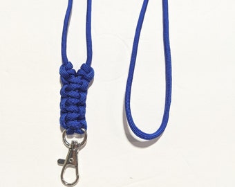 Cobalt Blue Minimalist Paracord or Parachute Cord ID Lanyard with a Lobster Claw Clasp or Clip