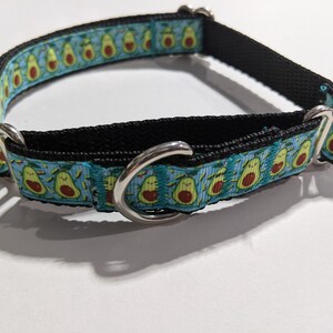 Martingale Cute Avocado&#39;s 3/4&quot; Wide Adjustable Martingale Pet Collar, Pick Your Webbed Strap Color, and With A Buckle or Not