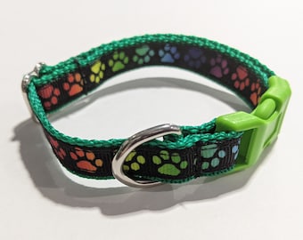 Rainbow Puppy Paw Prints Handmade 1/2" Wide for Small Dog or Cat Collar