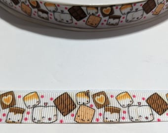 3 Yards of 5/8" Ribbon - Smore's with Marshmallows, Chocolate and Graham Crackers #11111