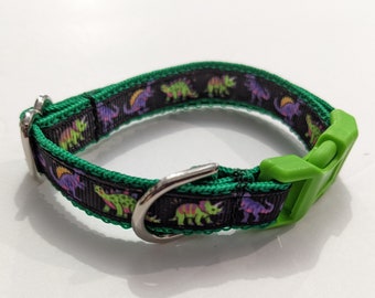 Dinosaur Dog Collar | Triceratops Small Collar | 1/2 Inch Wide Small Collar | Breakaway Cat Collar | Cute Dog Collar | Narrow Dog Collar