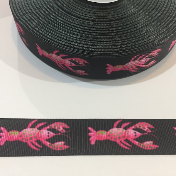 3 Yards of 7/8" Ribbon - Black with Red Lobsters #10343