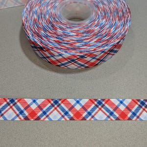 Patriotic Plaid Grosgrain Ribbon: Red, White & Blue 3 Yards 7/8" Wide