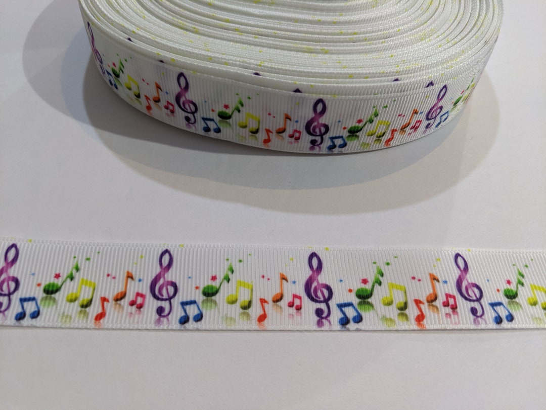Colorful Musical Note Ribbon Rainbow Musical Notes Grosgrain Ribbon - 7/8