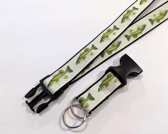 Fishing Bass Lanyard Keychain: Detachable Breakaway Safety Buckle, (1" Wide)