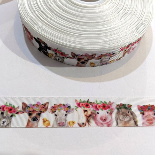 3 Yards of 1" Ribbon - Barn Animals Cows Pigs Horse #10473