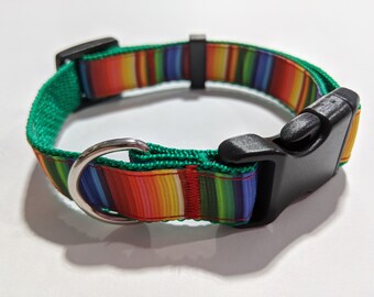 Rainbow Serape Dog Collar: Adjustable Mexican Blanket Stripe Pet Collar, (3/4" Wide)