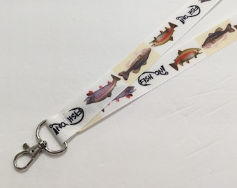 Fishing ID Lanyard | 1 Inch Wide Badge Lanyard | Bass Neck Lanyard | Trout Breakaway lanyard | Double Sided Lanyard | Fish Safety Lanyard