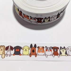 2 Yards of 1.5" Ribbon - Goofy Cartoon Dog in a Row #11168 - Decorative Tape, Sew on Trim, Junk Journal Add On