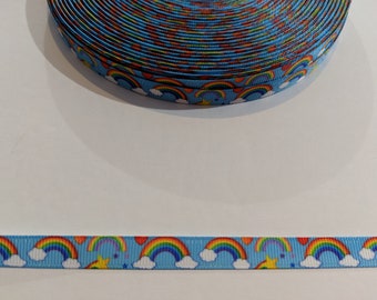 3 Yards of 3/8 Inch Wide Ribbon | Rainbows Ribbon | Clouds Narrow Ribbon | Cute Ribbon | Rainbows and Clouds #10044