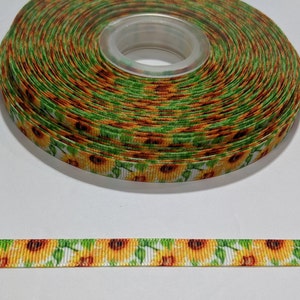 Sunflower Ribbon: 3/8 Inch White Floral Grosgrain Ribbon (3 Yards), Decorative Trim