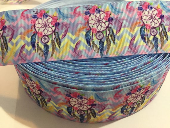 Dream Catcher Ribbon 1.5 Inch Grosgrain Sew On Trim 2 Yards Continuous Cut Chevron Feather Boho Native Style Hair Bow Supplies