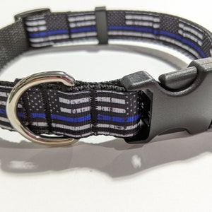 Police Flag Dog Collar: Blue Line, 1 Inch Wide, Adjustable