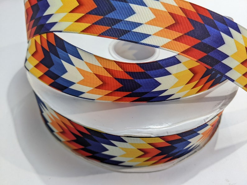 Southwest Aztec Grosgrain Ribbon: Blue Red Orange Design, 2 Yards 1.5 ...