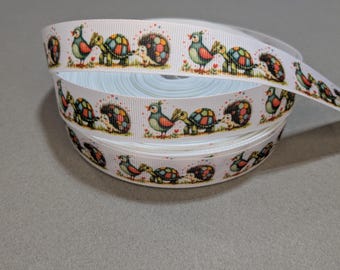 Patchwork Animal Ribbon 7/8 Inch White Grosgrain Sew On Trim 3 Yards Continuous Cut Hedgehog Turtle Bird Woodland Baby Craft Supplies