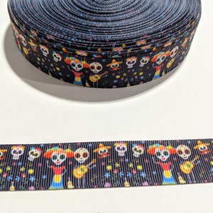 3 Yards of 7/8&quot; Ribbon - Day of the Dead Sugar Skulls and Skeletons #10693 - Decorative Tape, Sew on Trim, Junk Journal Add On